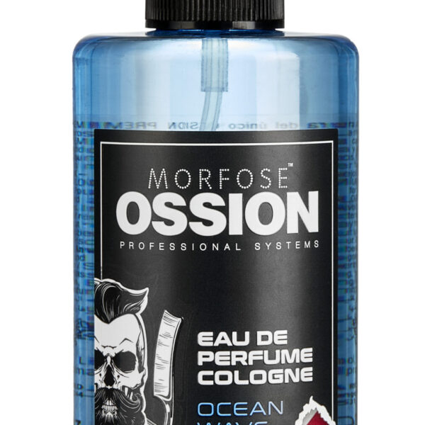 En blå 300 ml flaska Morfose 18 Cologne, märkt "Ocean Wave", med en frisörstolpedesign. Dessa hårprodukter för kvinnor har ett spraymunstycke.