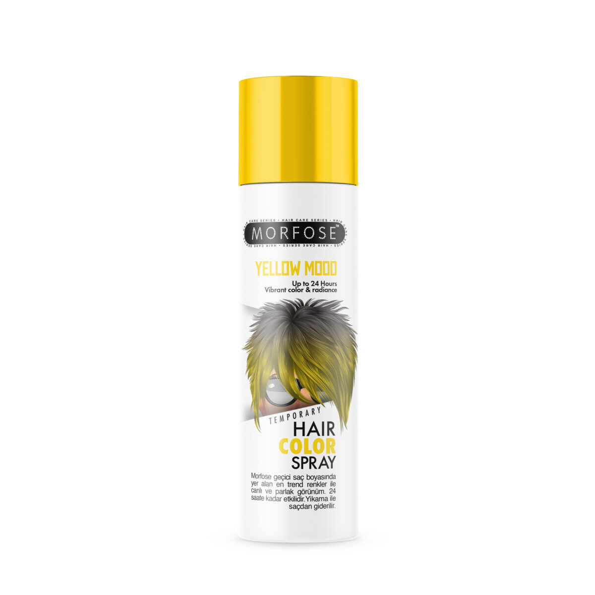 Morfose Mech Spray Yellow Mood 150 ml är en tillfällig hårfärg designad för kvinnor, med en gul keps och livfull grafik. En del av Morfose Sveriges innovativa kollektion, den är perfekt för att utan ansträngning utforska nya looks med snyggt gult hår.